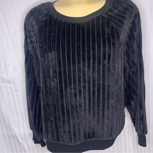 VTG Velour Velvet Ribbed Sweater Top Fuzzy Oversized 90s Black Sz Large